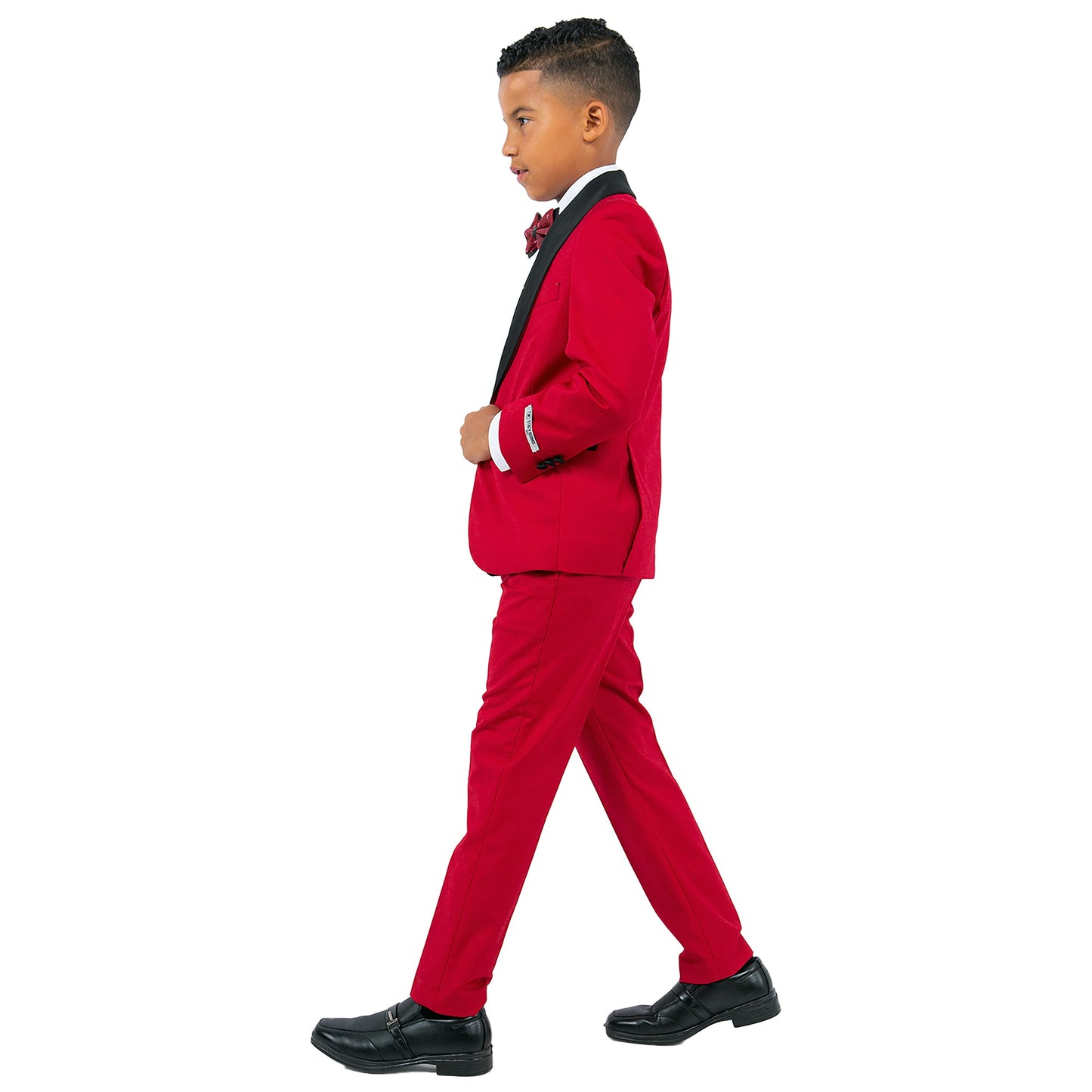 Red/Black Satin Shawl Lapel 5 Piece Slim Fit Stacy Adams Boy's Tuxedo