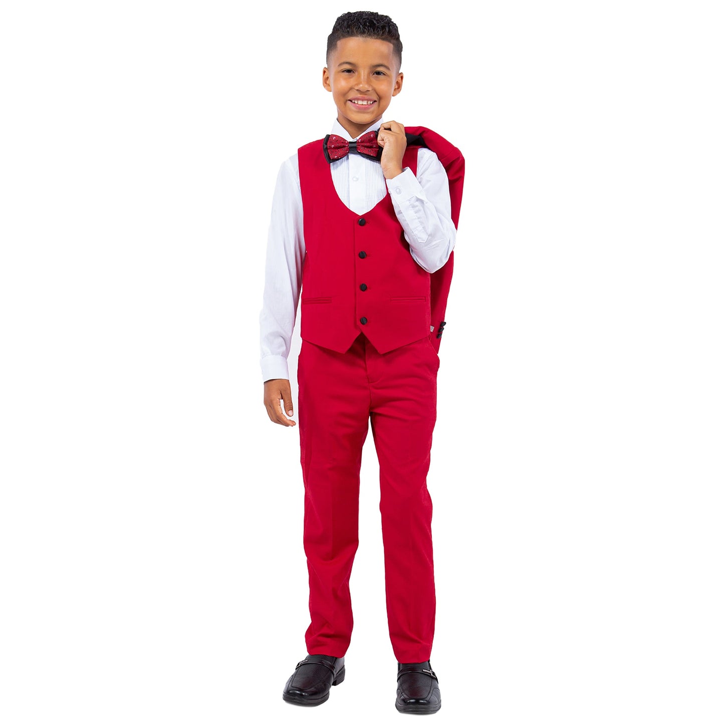 Red/Black Satin Shawl Lapel 5 Piece Slim Fit Stacy Adams Boy's Tuxedo