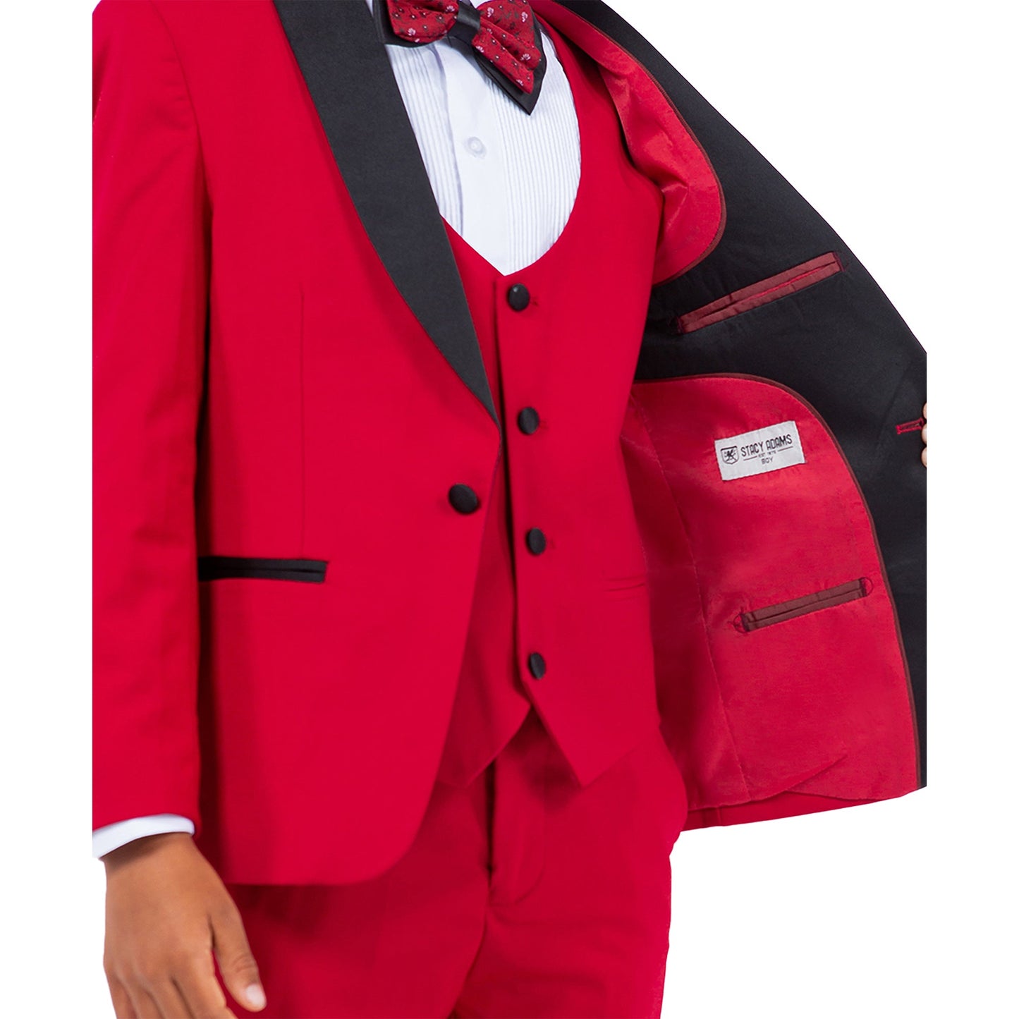 Red/Black Satin Shawl Lapel 5 Piece Slim Fit Stacy Adams Boy's Tuxedo