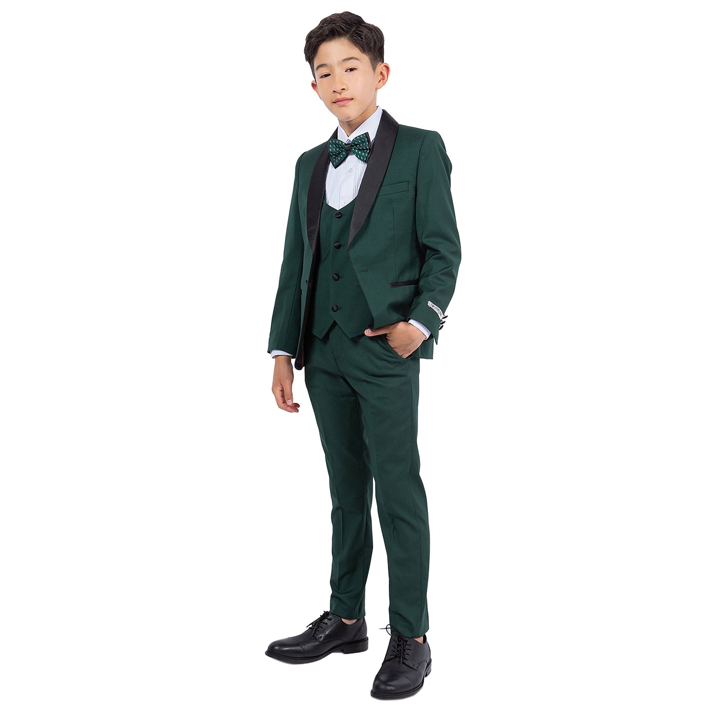 Green/Black Satin Shawl Lapel 5 Piece Slim Fit Stacy Adams Boy's Tuxedo