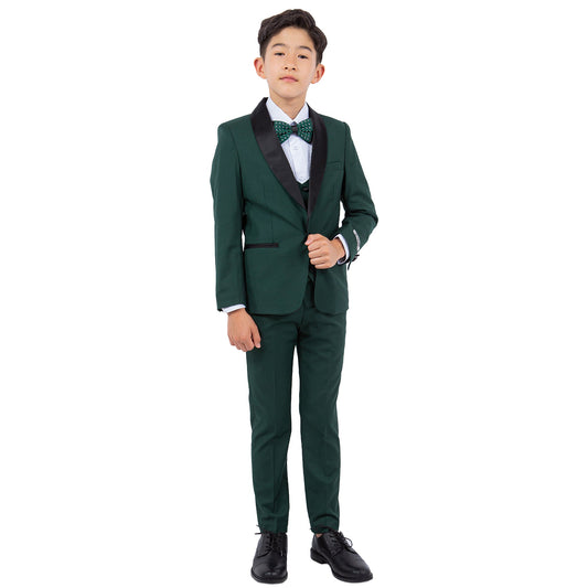 Green/Black Satin Shawl Lapel 5 Piece Slim Fit Stacy Adams Boy's Tuxedo