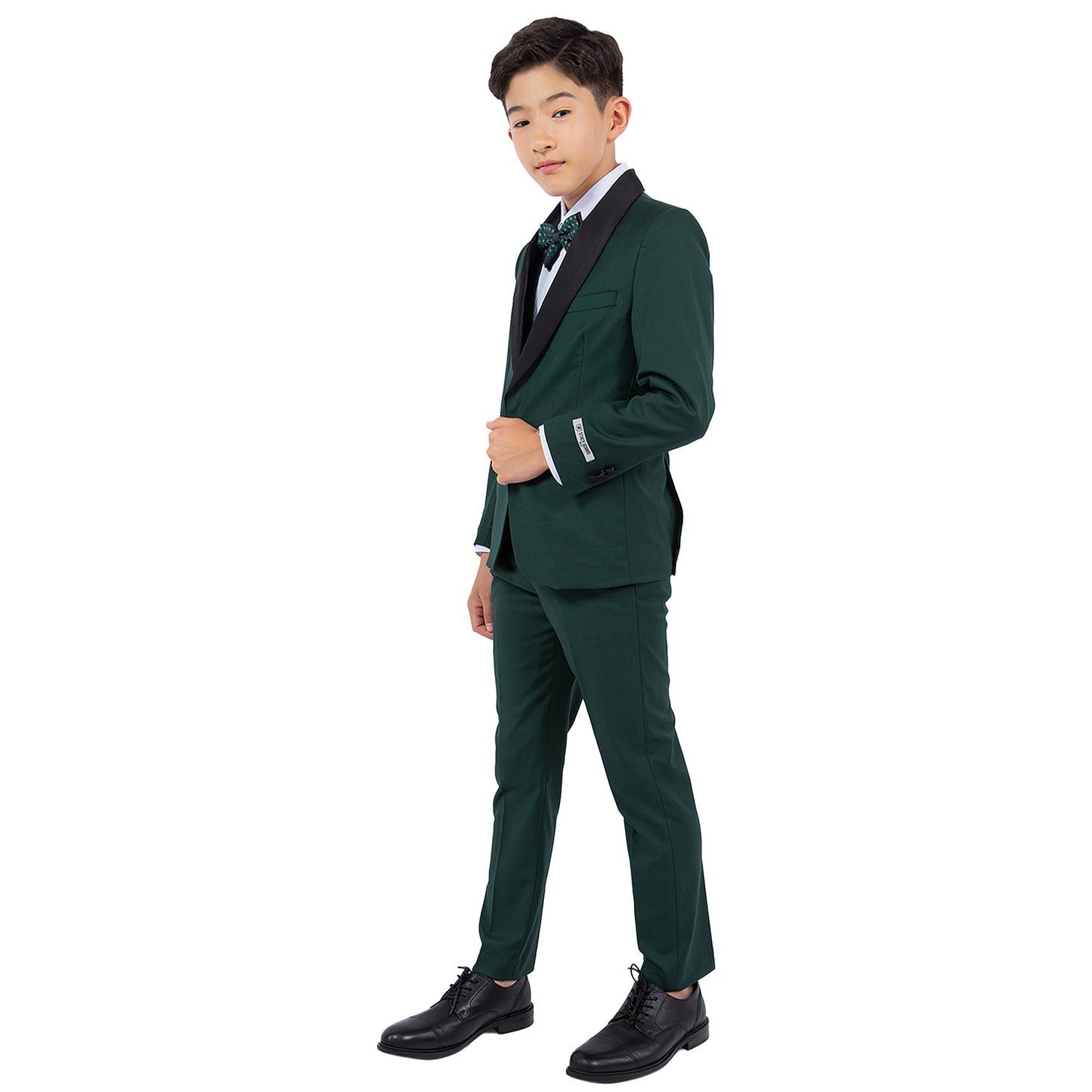 Green/Black Satin Shawl Lapel 5 Piece Slim Fit Stacy Adams Boy's Tuxedo