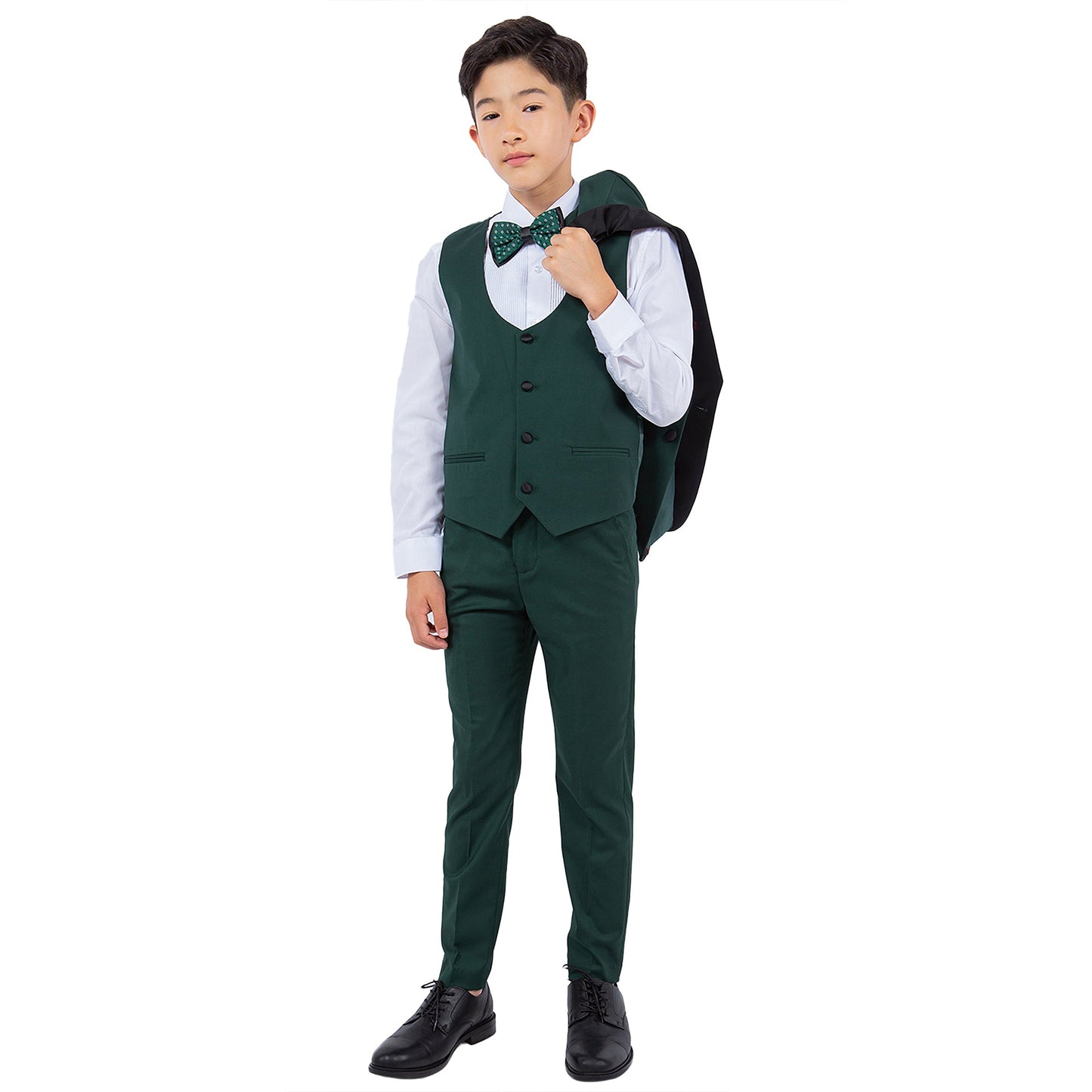 Green/Black Satin Shawl Lapel 5 Piece Slim Fit Stacy Adams Boy's Tuxedo