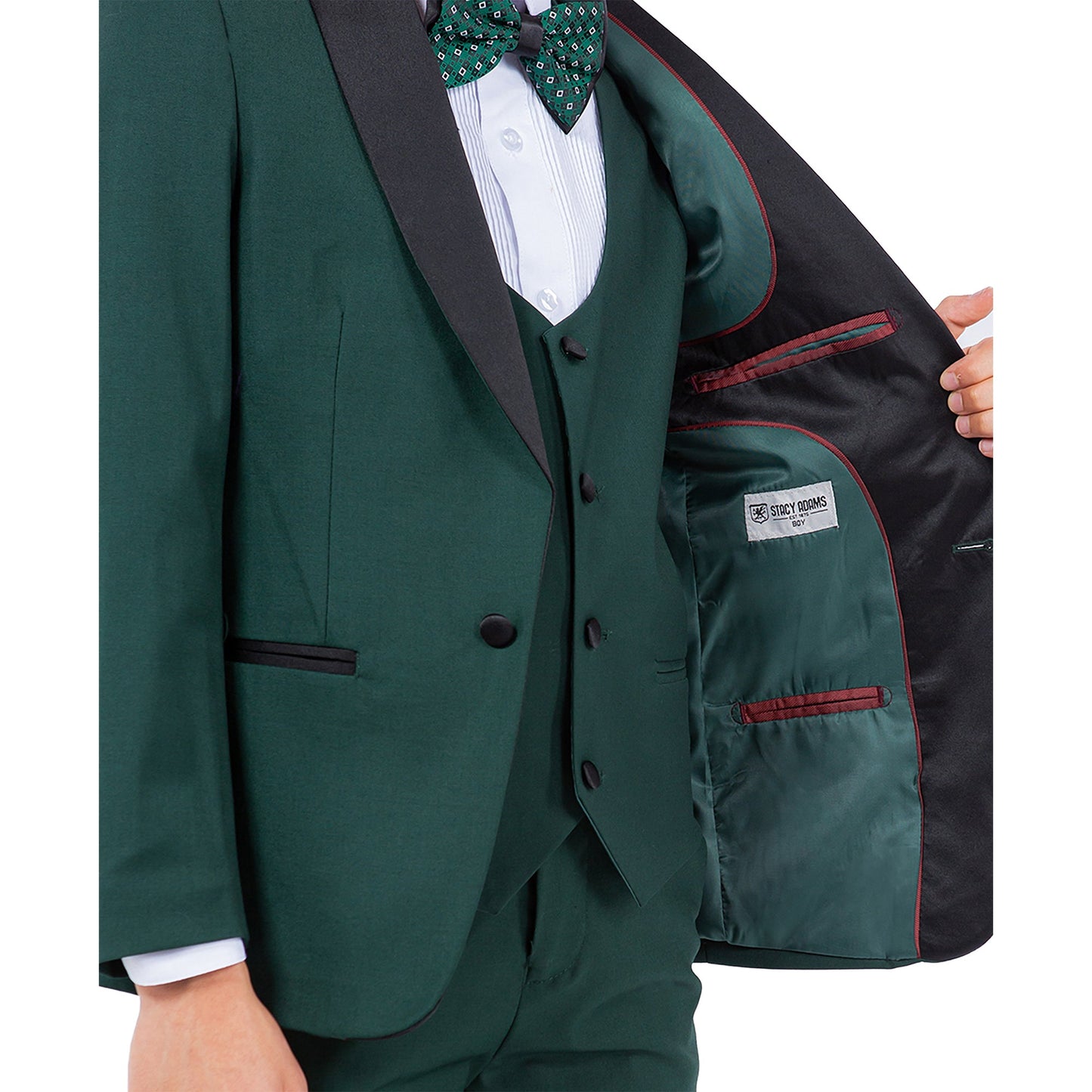 Green/Black Satin Shawl Lapel 5 Piece Slim Fit Stacy Adams Boy's Tuxedo