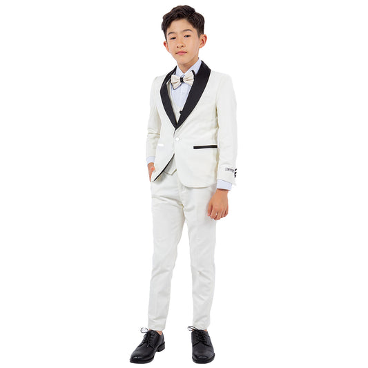 Ivory/Black Shawl Lapel 5 Piece Slim Fit Stacy Adams Boy's Tuxedo