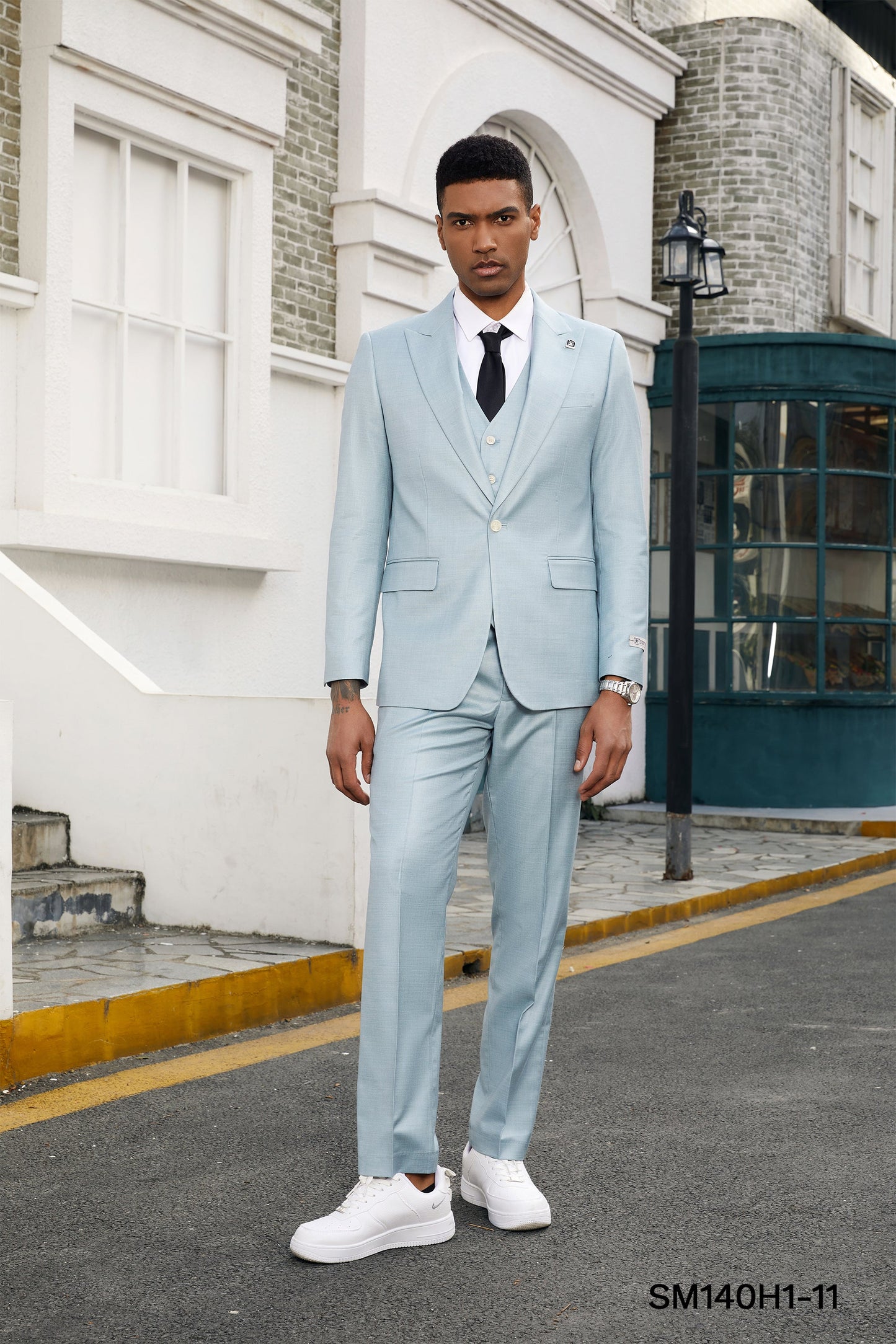 Baby Blue 3 Piece Peak Lapel Stacy Adams Men's Hybrid Suit