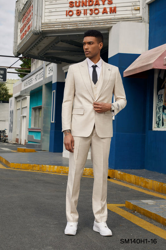 Tan 3 Piece Peak Lapel Stacy Adams Men's Hybrid Suit