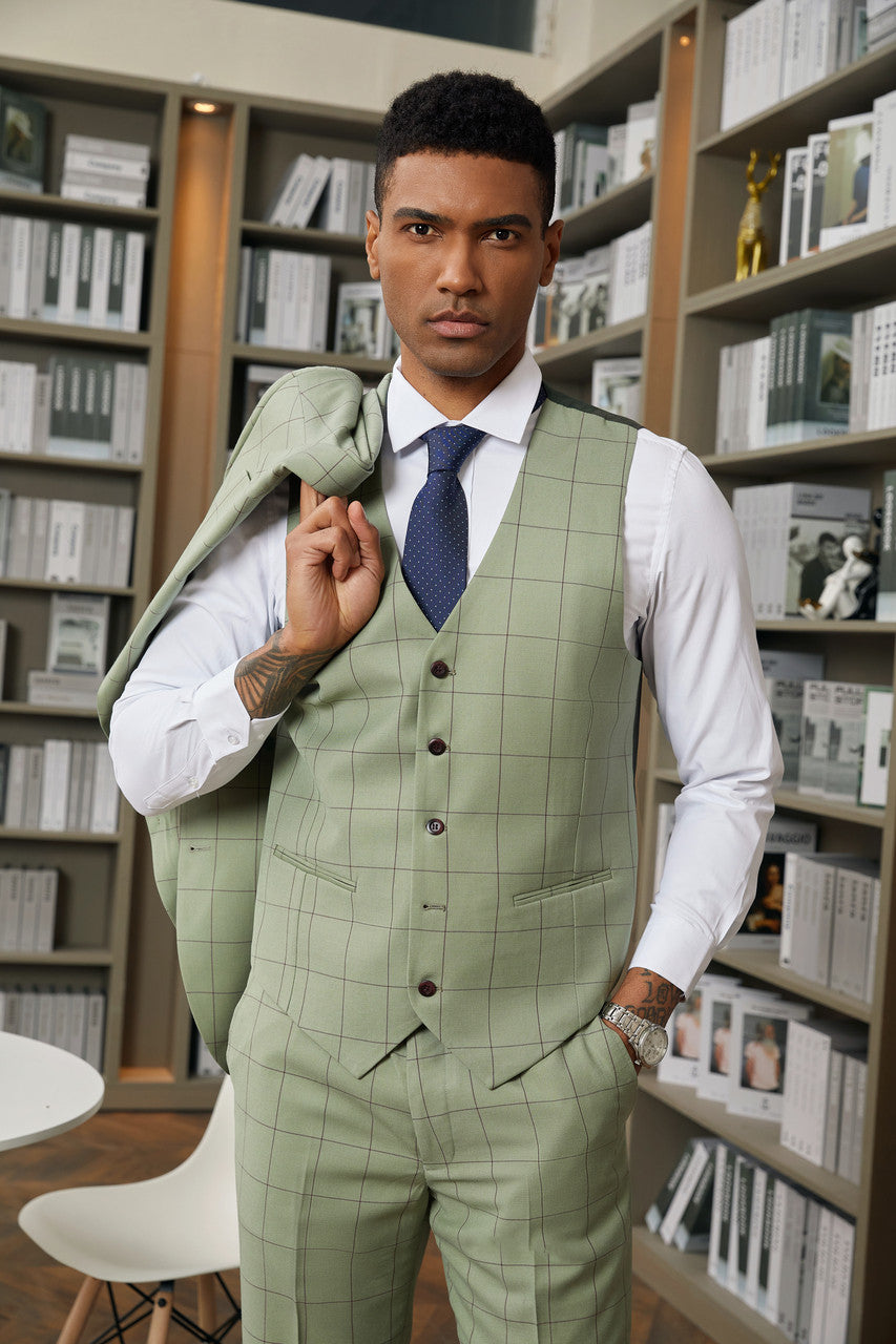 Green Windowpane 3 Piece NotchLapel Stacy Adams Men's Hybrid Suit