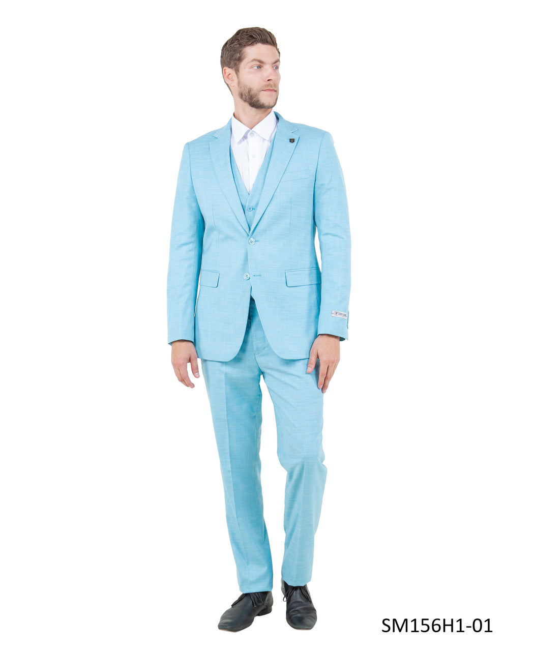 Aqua Solid Textured 3 Piece Notch Lapel Stacy Adams Men's Hybrid Suit