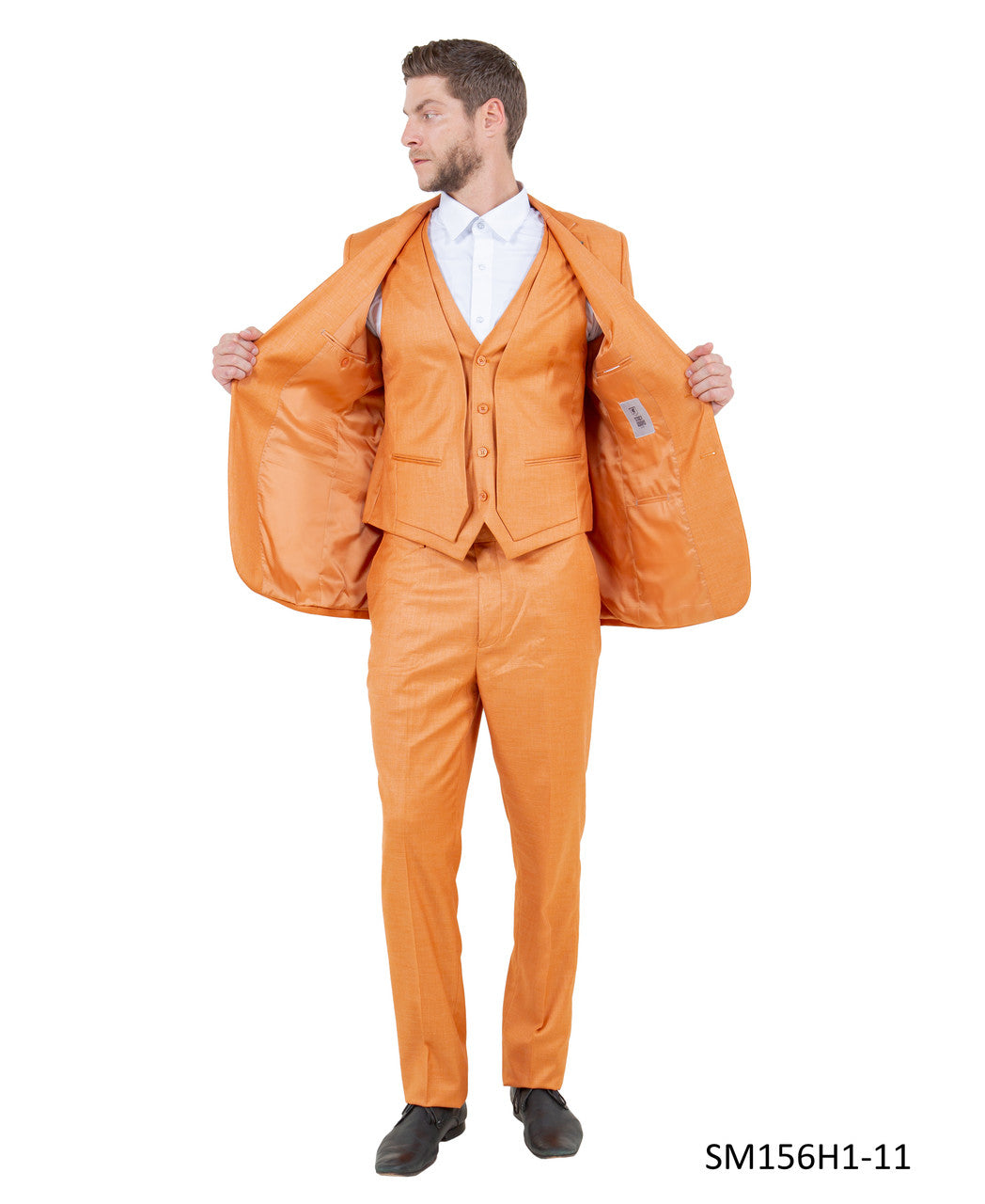 Orange Solid Textured 3 Piece Notch Lapel Stacy Adams Men's Hybrid Suit