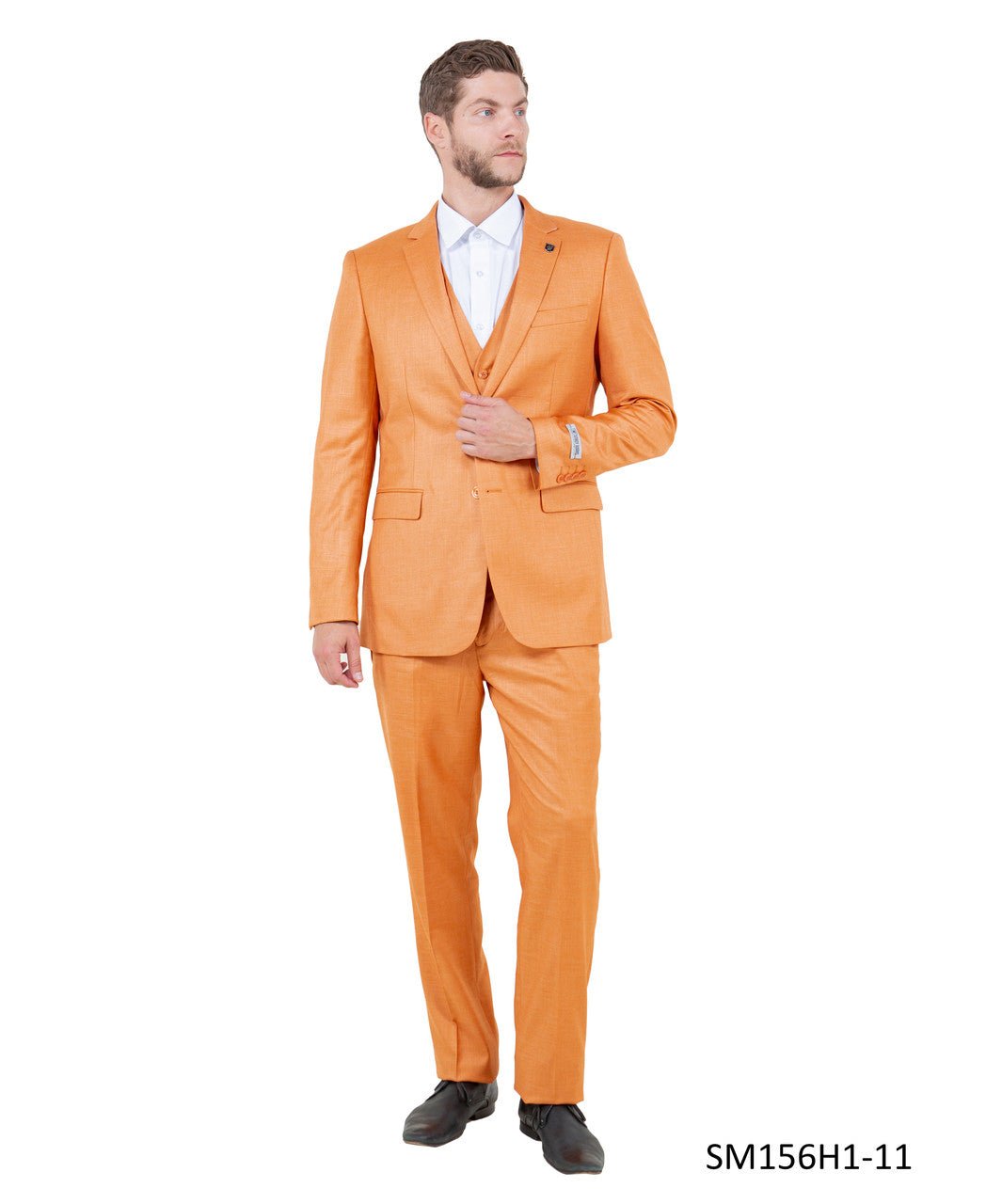 Orange Solid Textured 3 Piece Notch Lapel Stacy Adams Men's Hybrid Suit