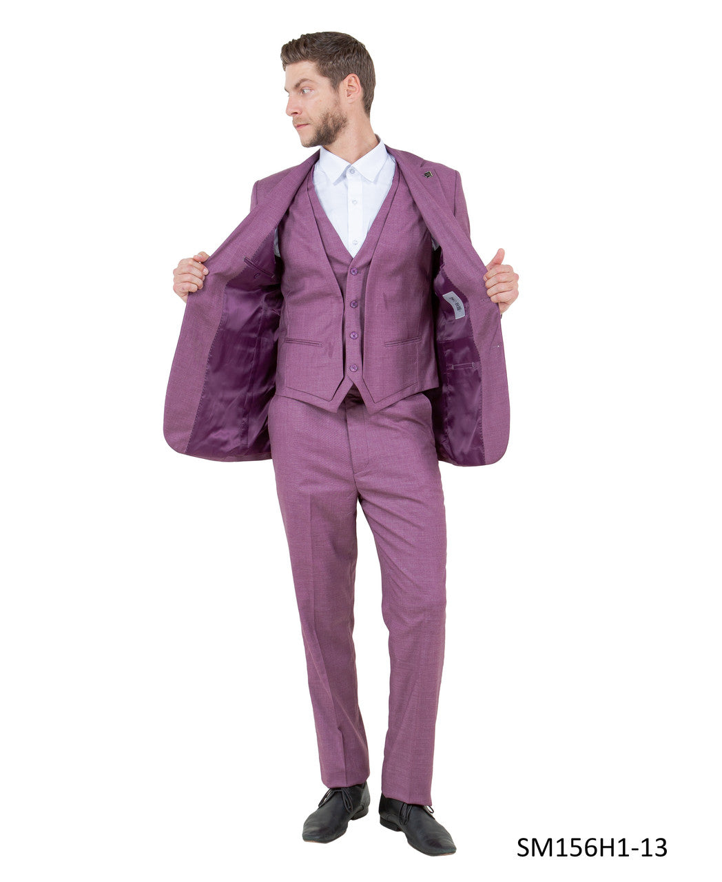 Purple Solid Textured 3 Piece Notch Lapel Stacy Adams Men's Hybrid Suit