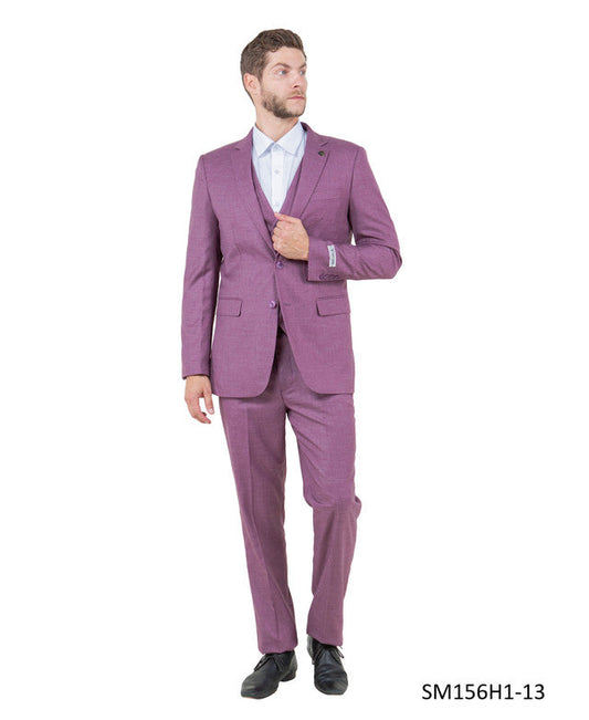 Purple Solid Textured 3 Piece Notch Lapel Stacy Adams Men's Hybrid Suit