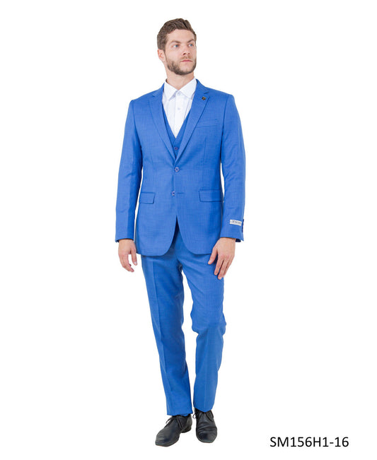 Blue Solid Textured 3 Piece Notch Lapel Stacy Adams Men's Hybrid Suit