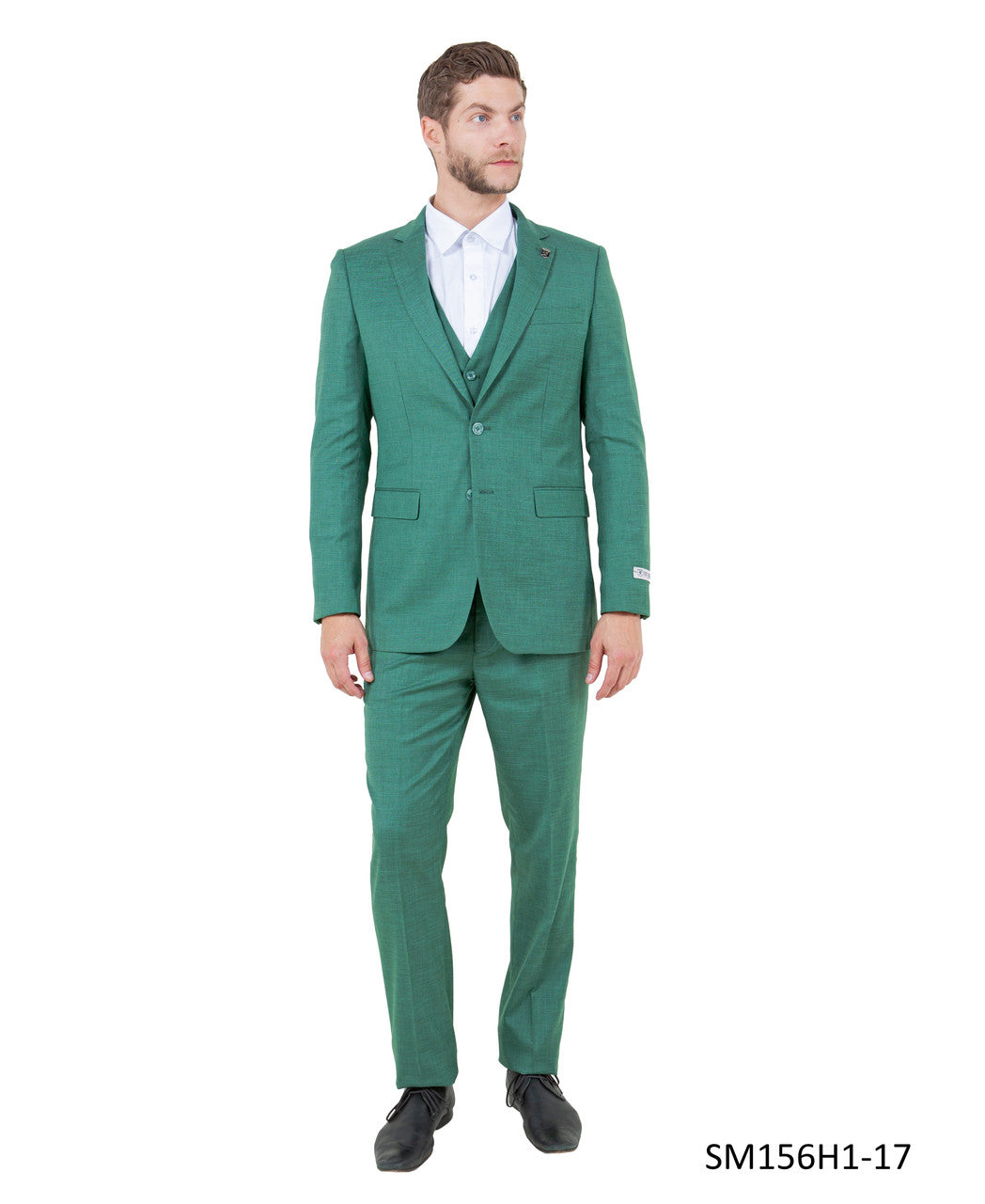 Green Solid Textured 3 Piece Notch Lapel Stacy Adams Men's Hybrid Suit