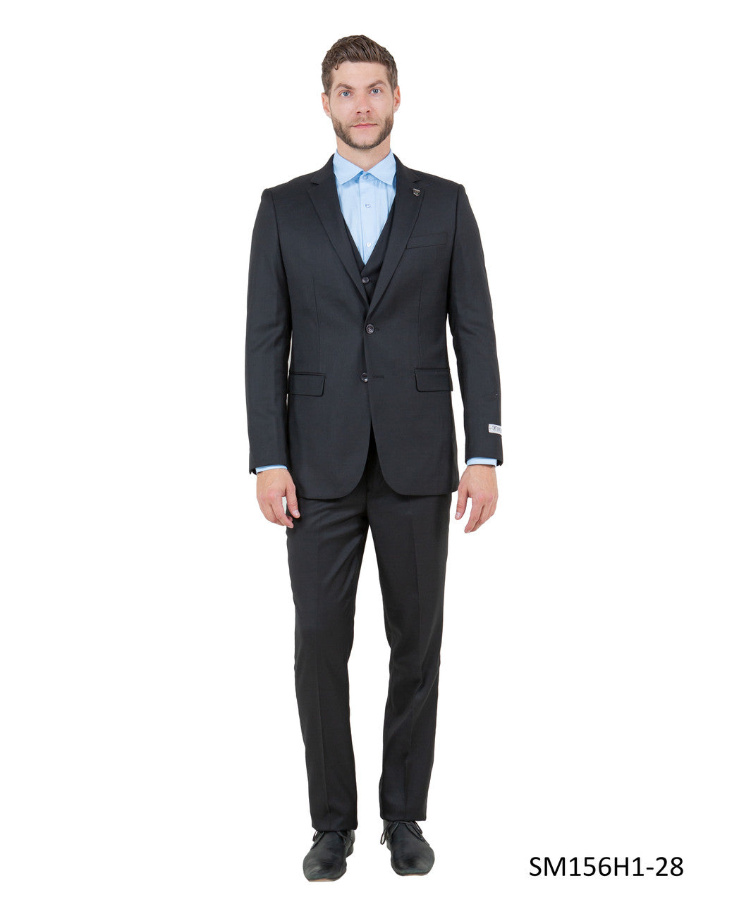 Black Solid Textured 3 Piece Notch Lapel Stacy Adams Men's Hybrid Suit