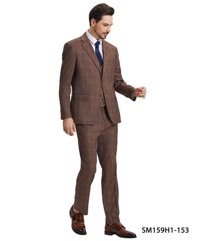 Brown Plaid 3 Piece Notch Lapel Stacy Adams Men's Hybrid Suit