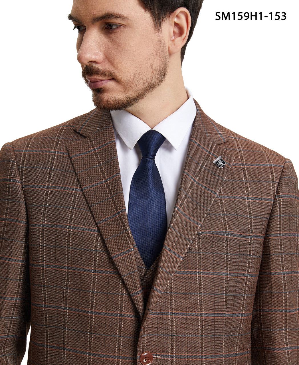 Brown Plaid 3 Piece Notch Lapel Stacy Adams Men's Hybrid Suit