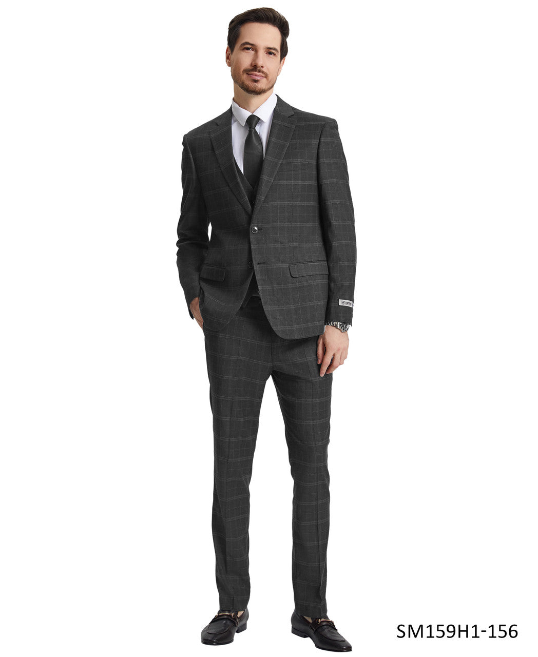 Olive Plaid 3 Piece Notch Lapel Stacy Adams Men's Hybrid Suit