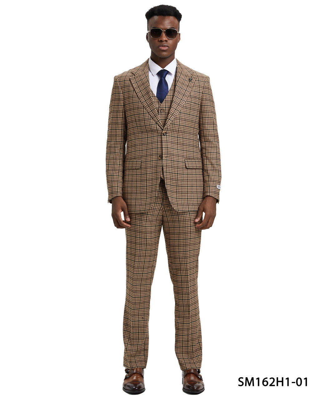 Brown Plaid 3 Piece Notch Lapel Stacy Adams Men's Hybrid Suit