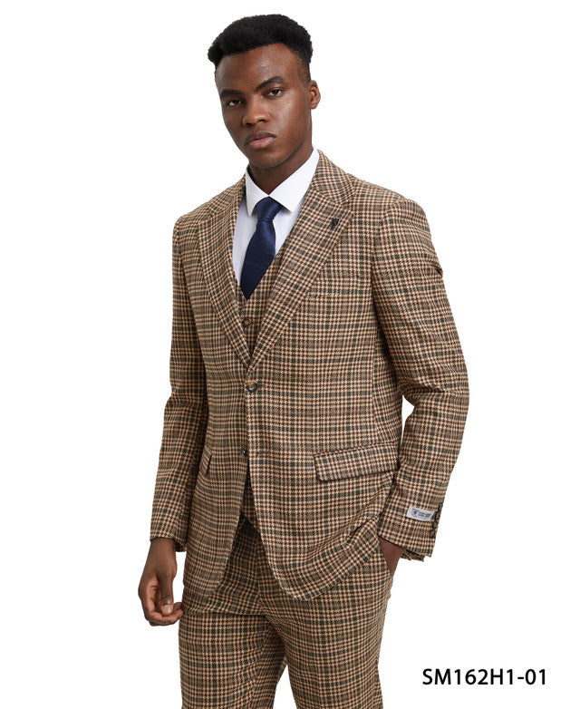 Brown Plaid 3 Piece Notch Lapel Stacy Adams Men's Hybrid Suit