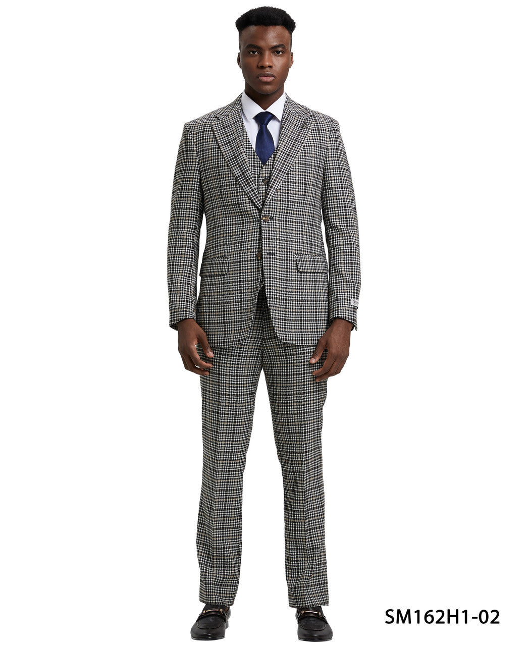 White/Black Plaid 3 Piece Notch Lapel Stacy Adams Men's Hybrid Suit