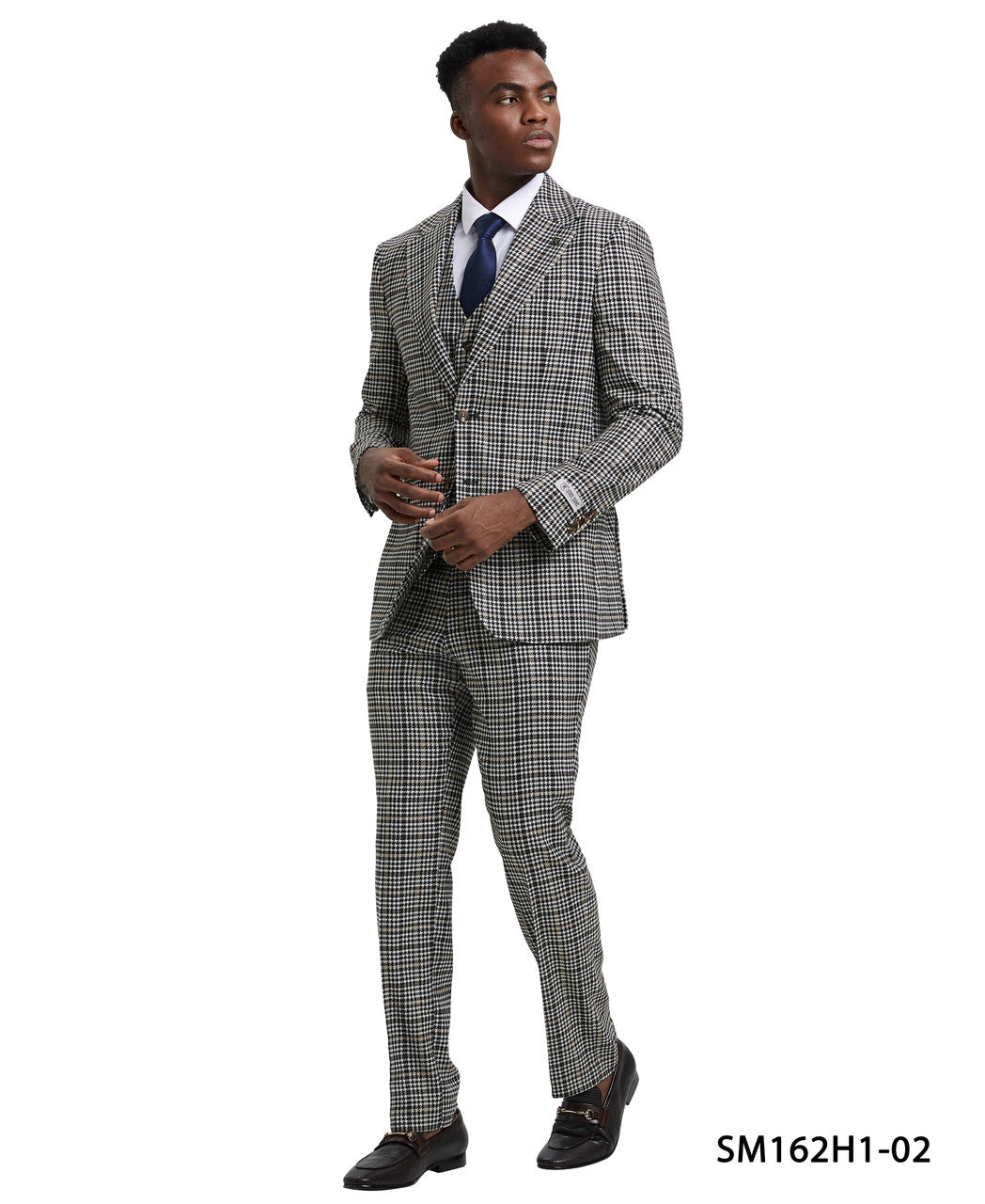 White/Black Plaid 3 Piece Notch Lapel Stacy Adams Men's Hybrid Suit