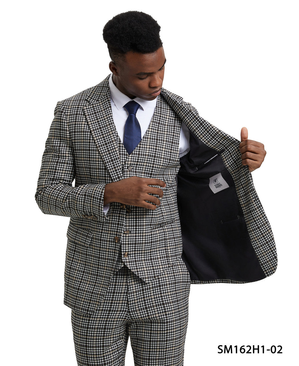 White/Black Plaid 3 Piece Notch Lapel Stacy Adams Men's Hybrid Suit