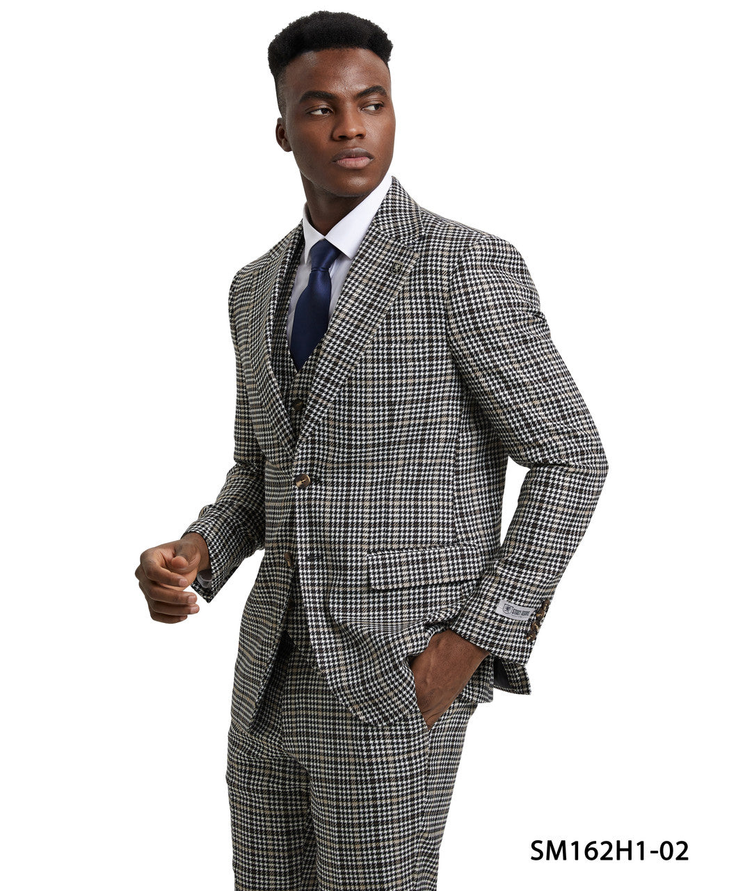 White/Black Plaid 3 Piece Notch Lapel Stacy Adams Men's Hybrid Suit