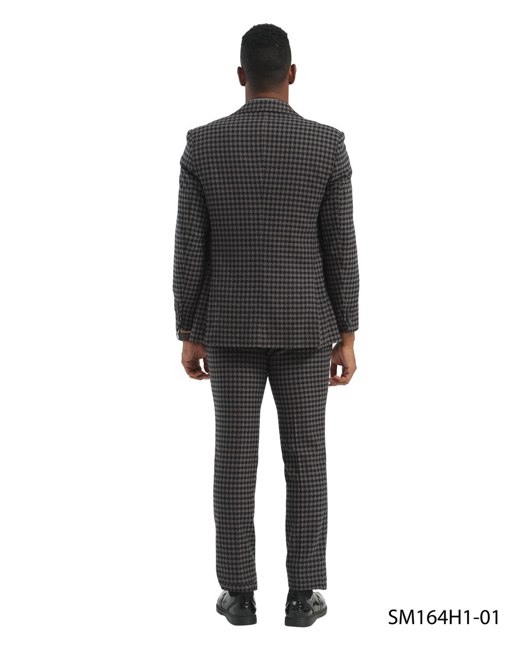 Grey Houndstooth 3 Piece Notch Lapel Stacy Adams Men's Hybrid Suit