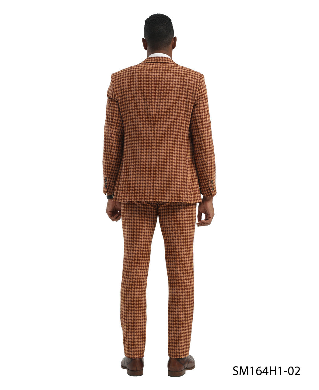 Orange Houndstooth 3 Piece Notch Lapel Stacy Adams Men's Hybrid Suit