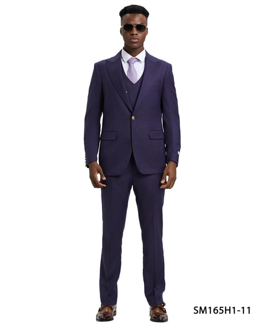 Purple Plaid 3 Piece Gold Buttons Peak Lapel Stacy Adams Men's Hybrid Suit