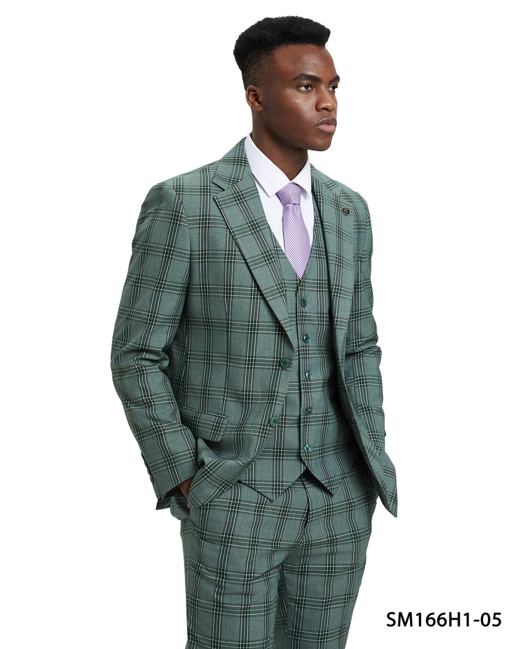 Green Plaid 3 Piece Notch Lapel Stacy Adams Men's Hybrid Suit