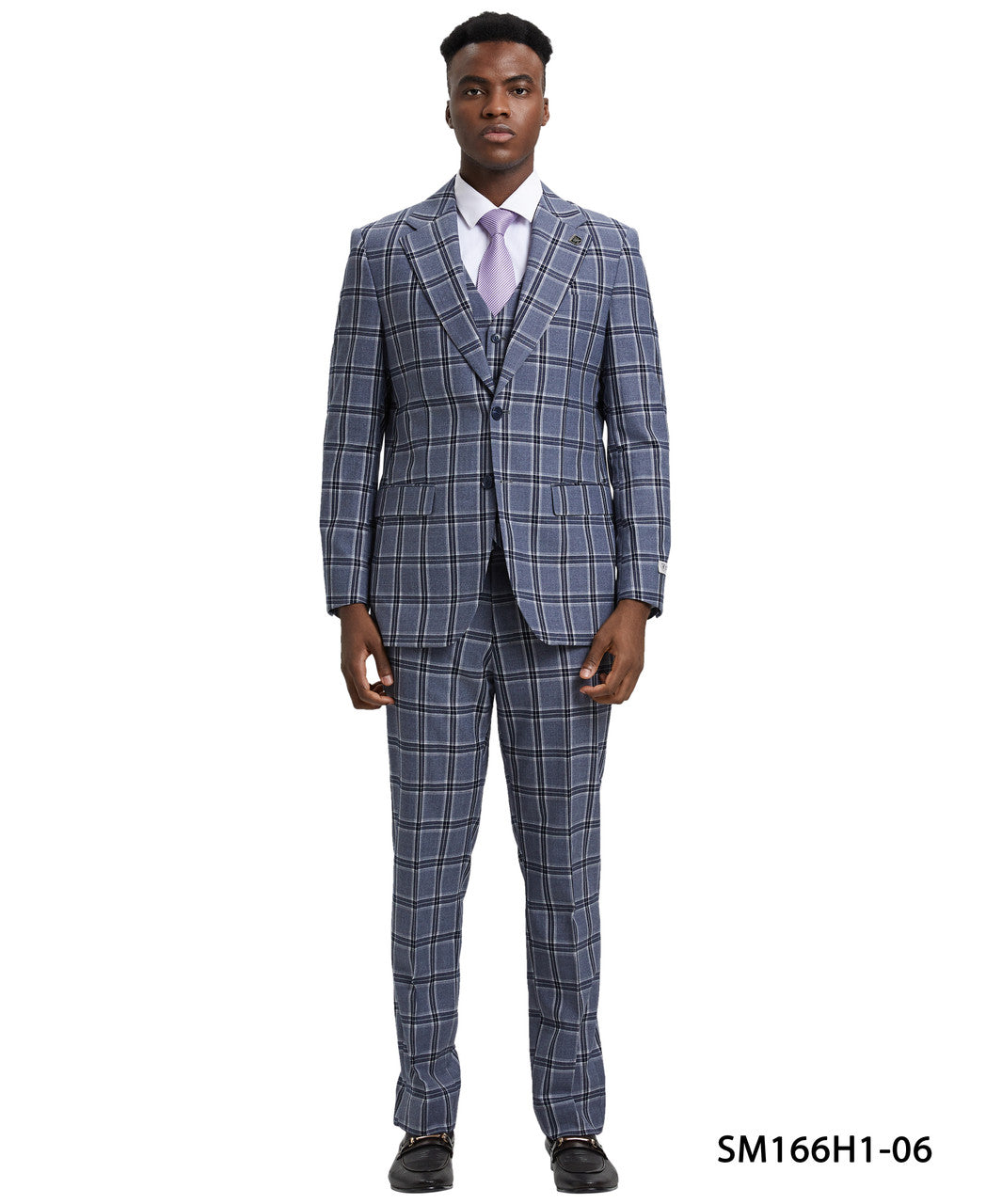 Grey Plaid 3 Piece Notch Lapel Stacy Adams Men's Hybrid Suit