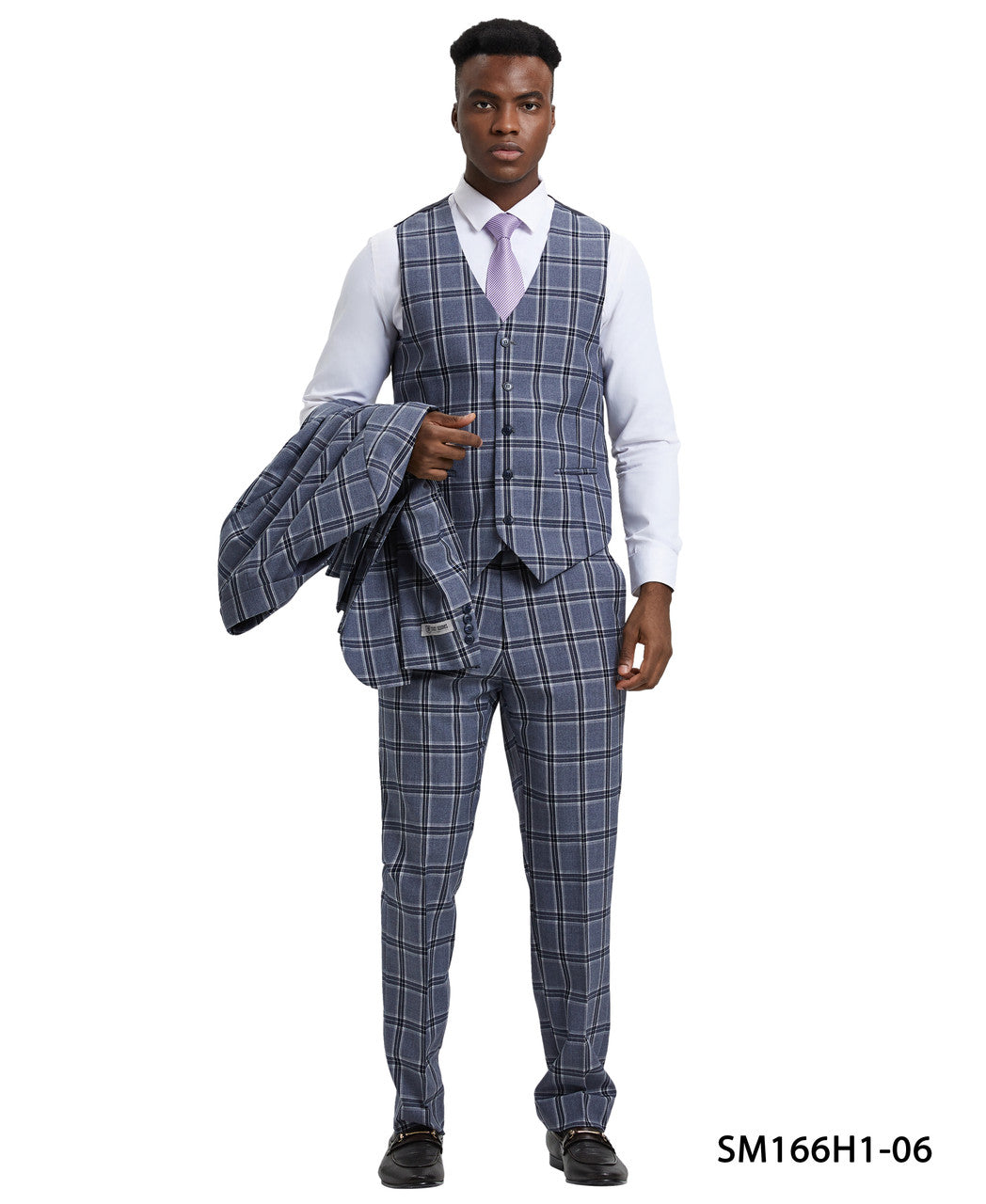 Grey Plaid 3 Piece Notch Lapel Stacy Adams Men's Hybrid Suit