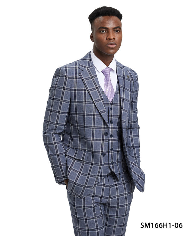 Grey Plaid 3 Piece Notch Lapel Stacy Adams Men's Hybrid Suit