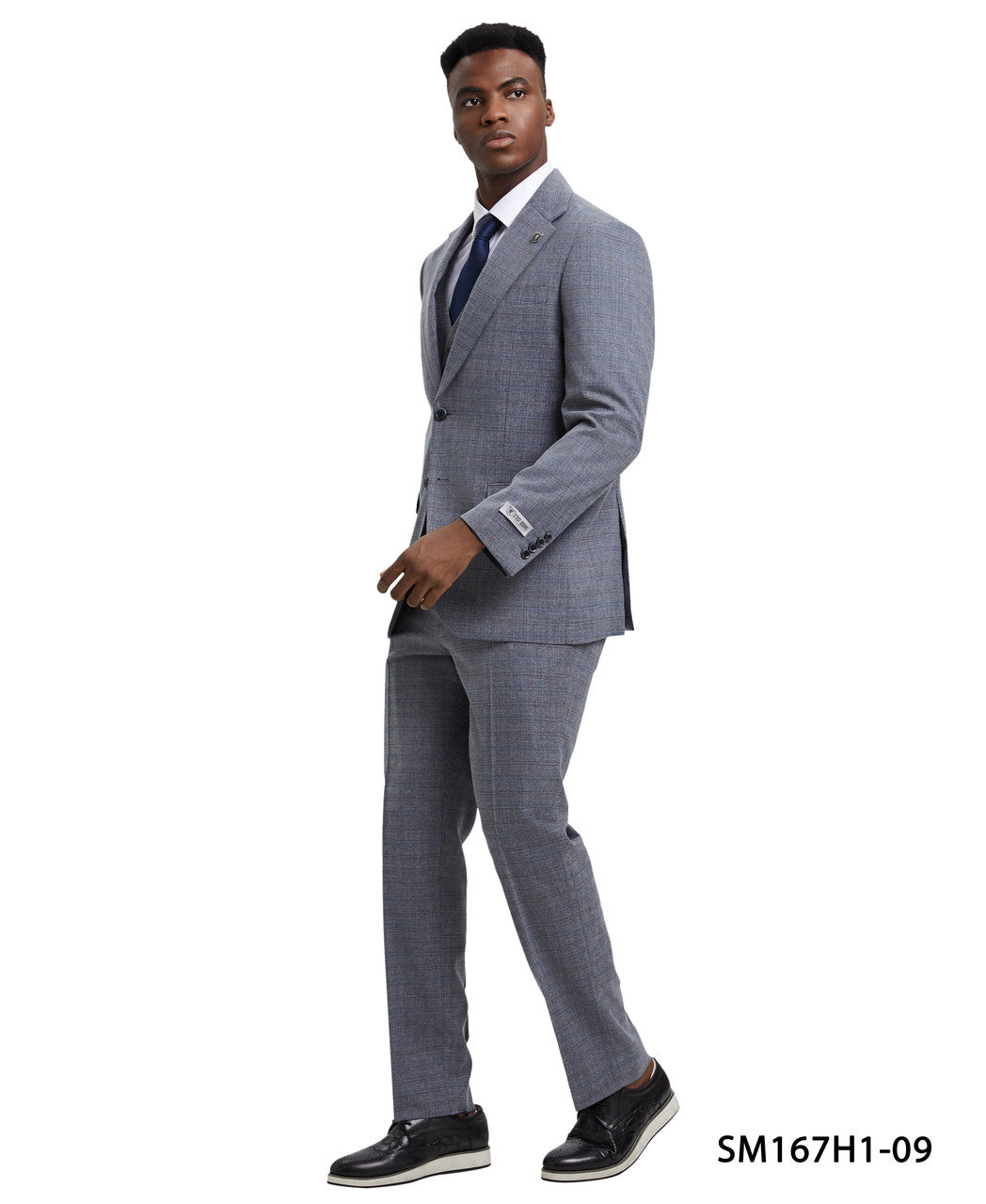 Grey Plaid 3 Piece Notch Lapel Stacy Adams Men's Hybrid Suit