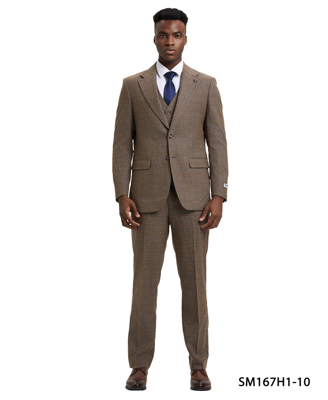 Brown Plaid 3 Piece Notch Lapel Stacy Adams Men's Hybrid Suit