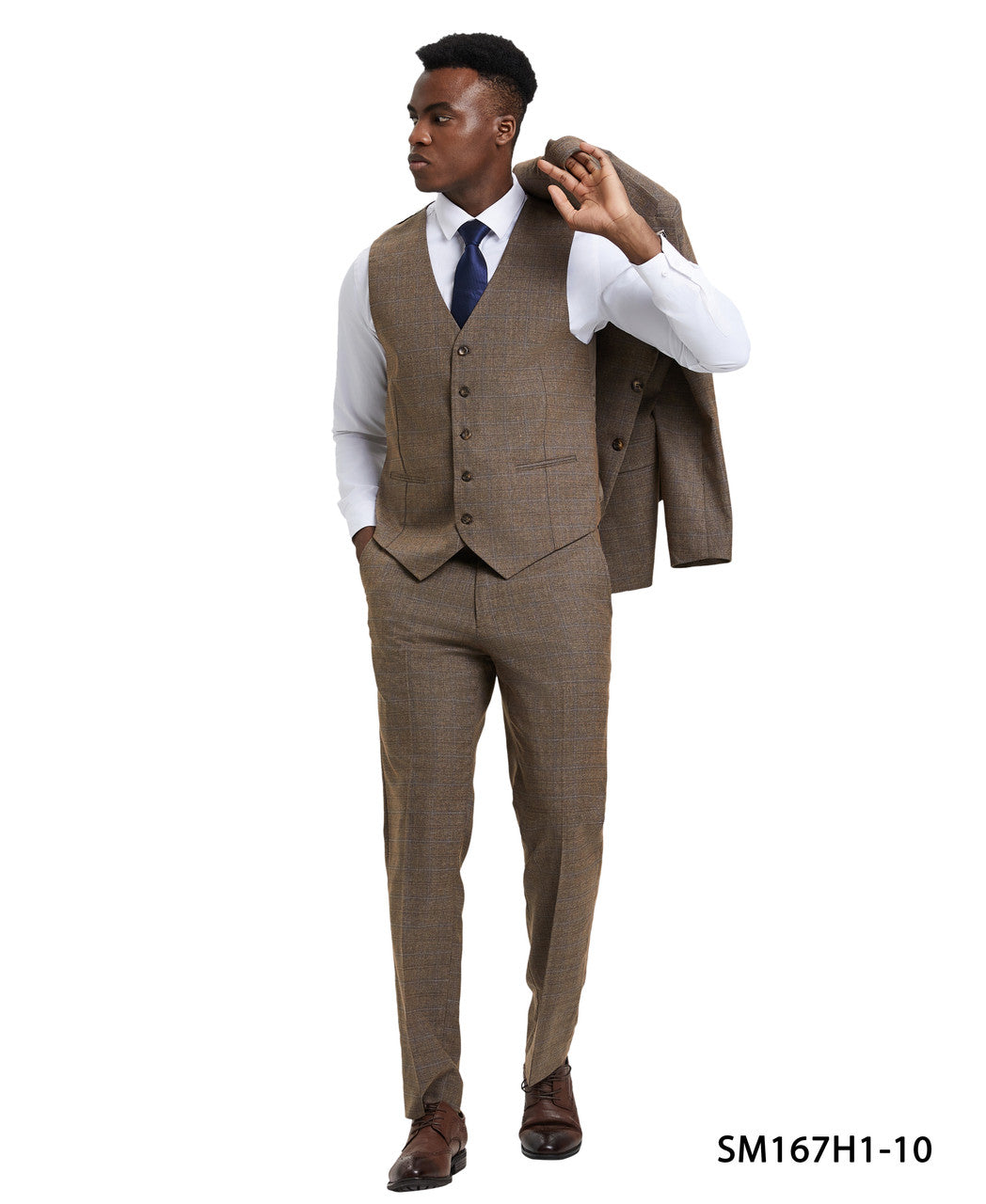 Brown Plaid 3 Piece Notch Lapel Stacy Adams Men's Hybrid Suit