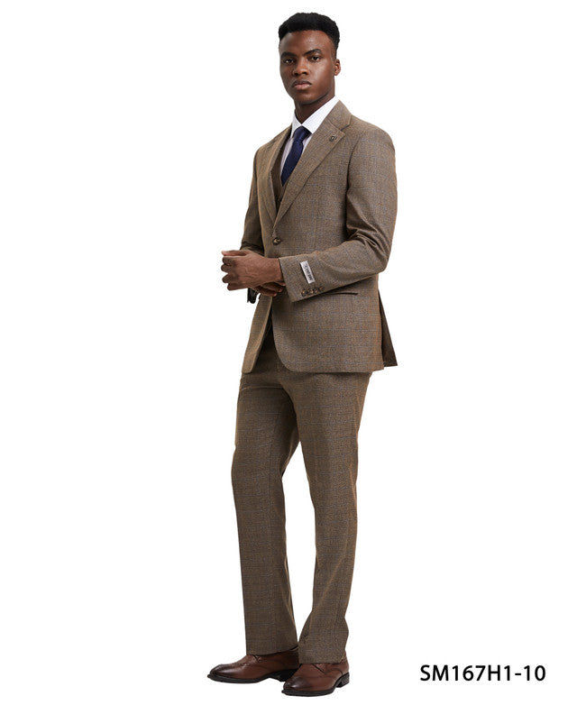 Brown Plaid 3 Piece Notch Lapel Stacy Adams Men's Hybrid Suit