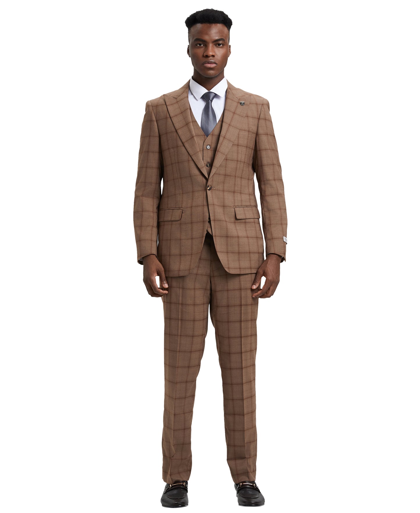 SM169H1 Windowpane 3 Piece Notch Lapel Stacy Adams Men's Hybrid Suit