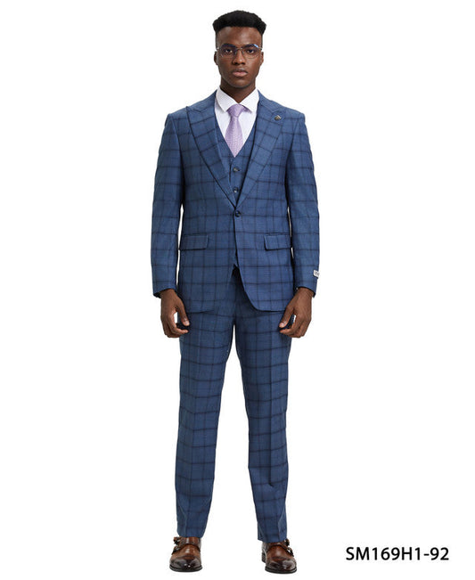 SM169H1 Windowpane 3 Piece Notch Lapel Stacy Adams Men's Hybrid Suit