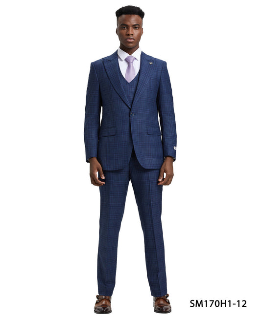 Purple/Blue Plaid 3 Piece Peak Lapel Stacy Adams Men's Hybrid Suit