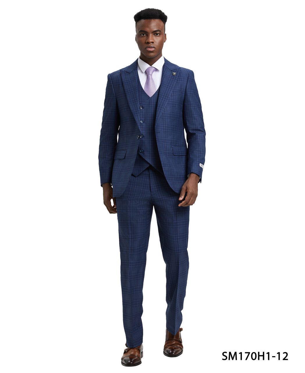 Purple/Blue Plaid 3 Piece Peak Lapel Stacy Adams Men's Hybrid Suit