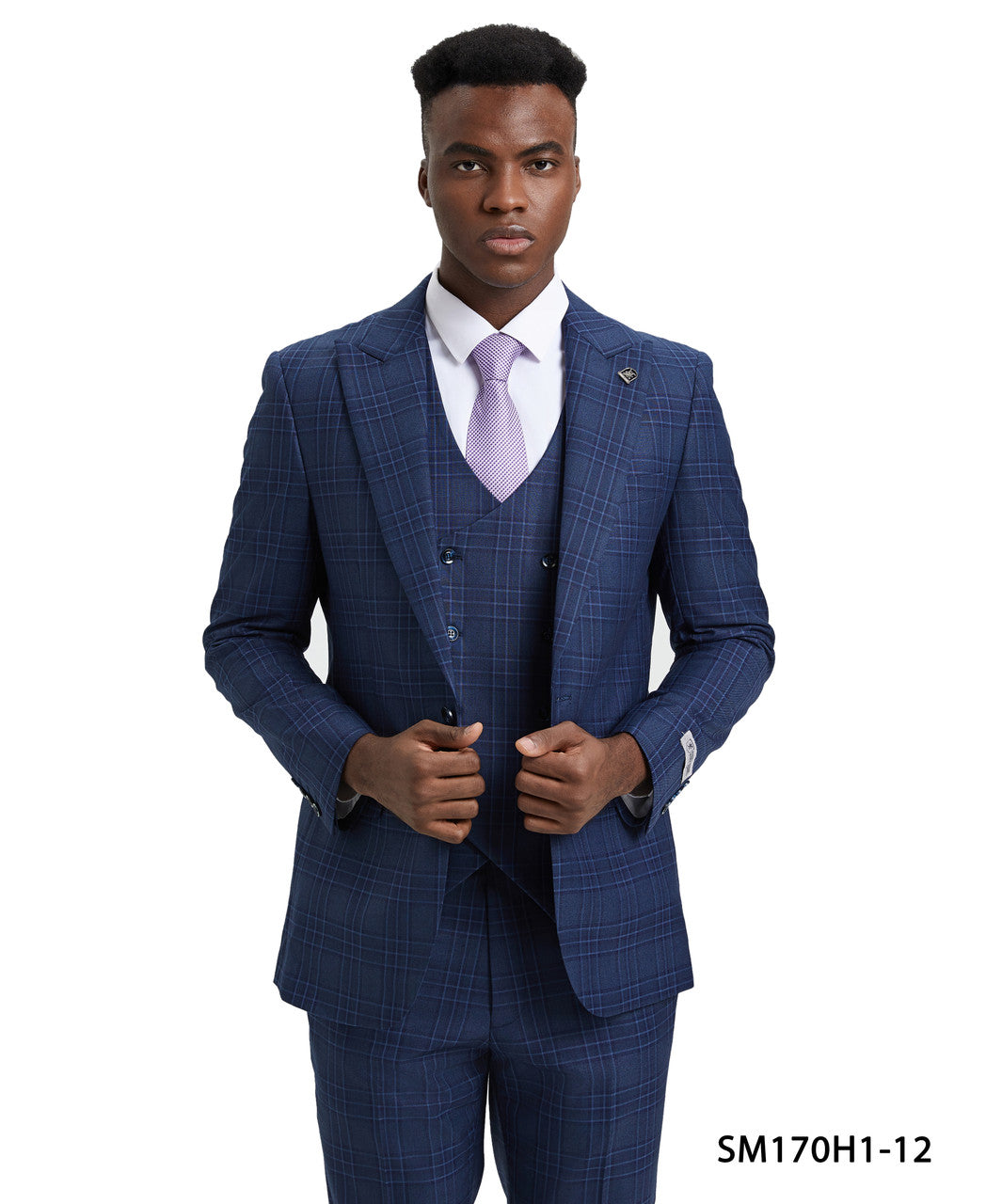 Purple/Blue Plaid 3 Piece Peak Lapel Stacy Adams Men's Hybrid Suit