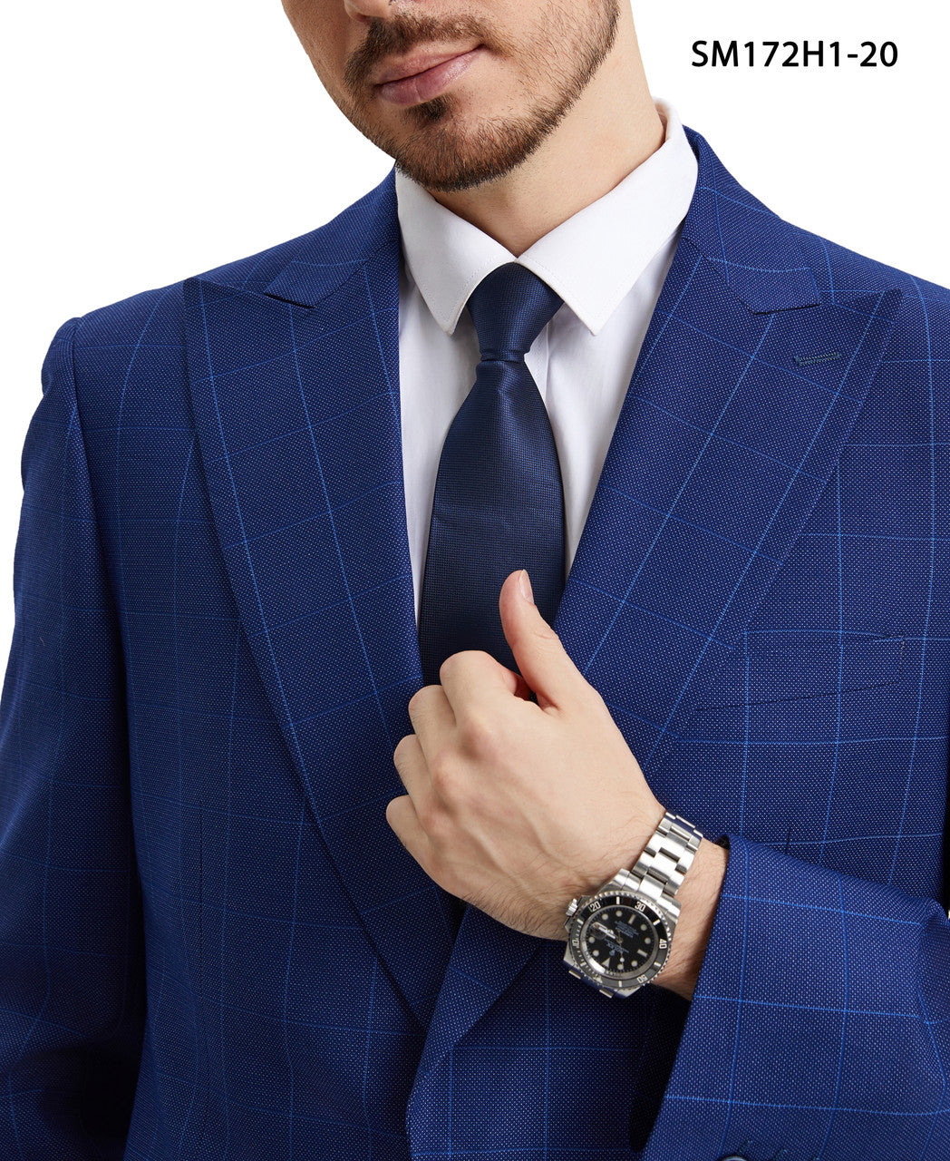 Blue Windowpane 3 Piece Peak Lapel Stacy Adams Men's Hybrid Suit