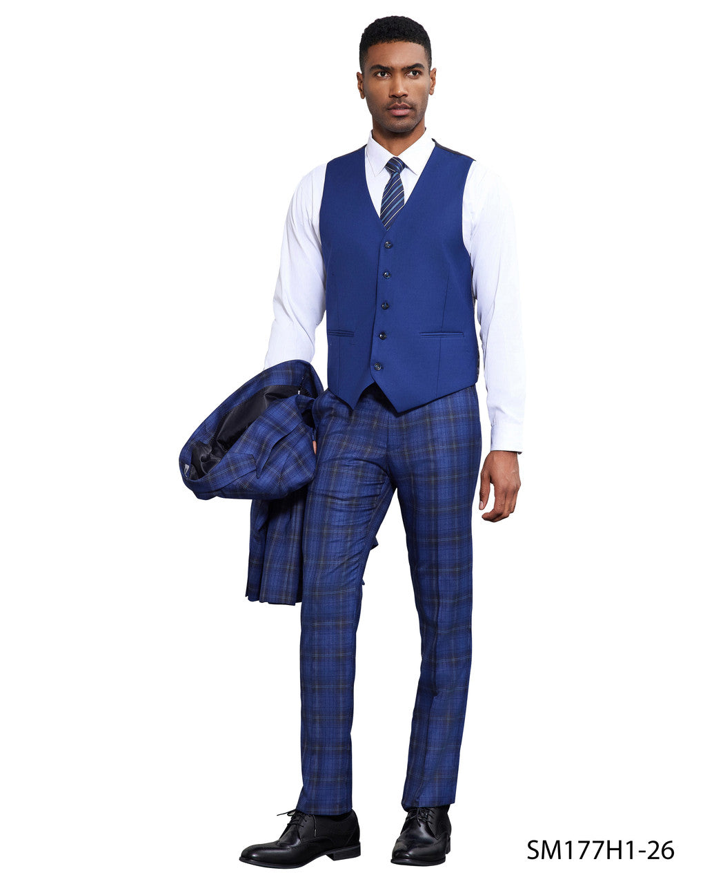 Royal/White Windowpane 3 Piece Peak Lapel Stacy Adams Men's Hybrid Suit