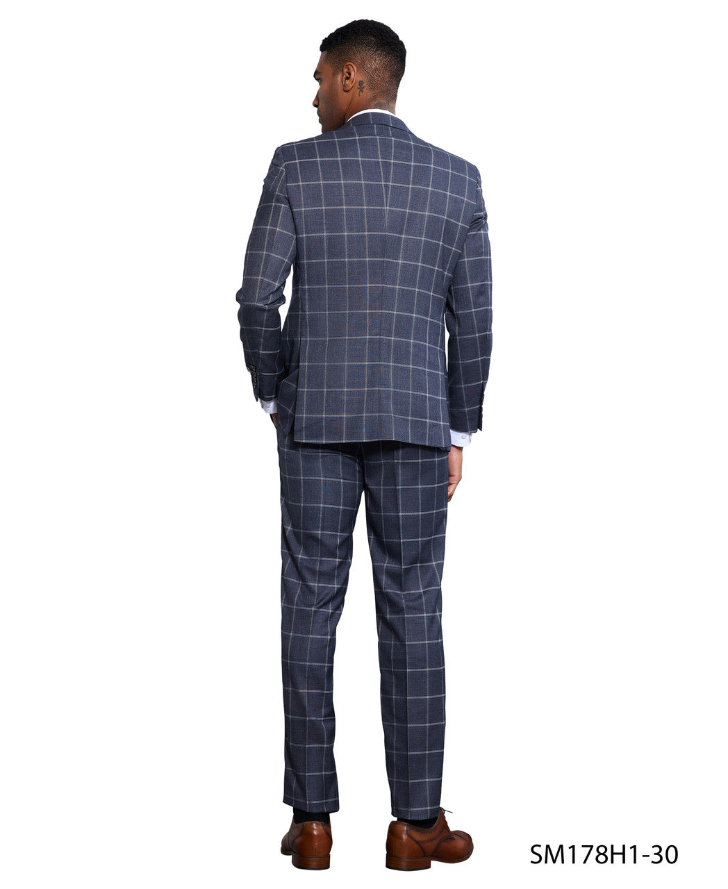 Charcoal Windowpane 3 Piece Peak Lapel Stacy Adams Men's Hybrid Suit