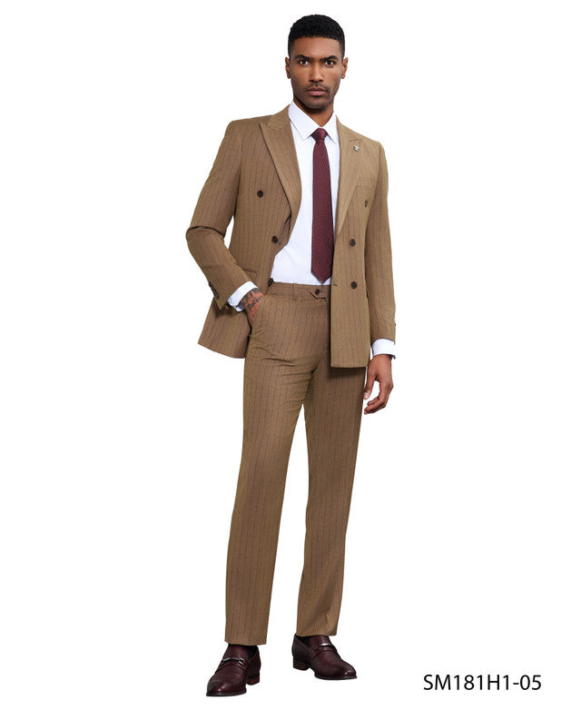 Brown Windowpane Pinstriped 2 Piece Peak Lapel Stacy Adams Men's Hybrid Suit