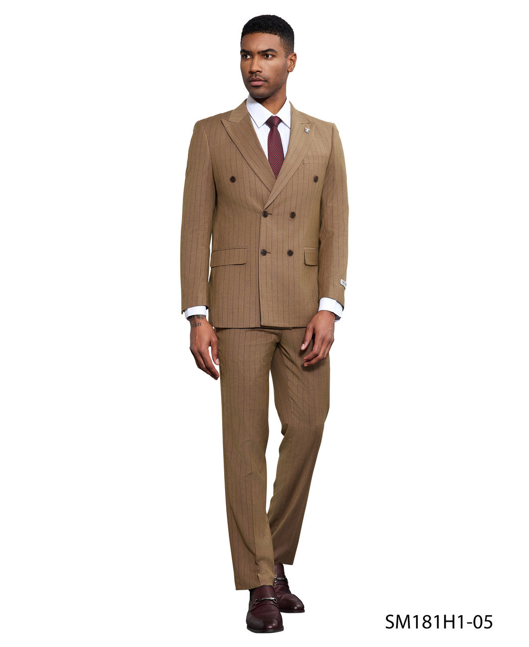 Brown Windowpane Pinstriped 2 Piece Peak Lapel Stacy Adams Men's Hybrid Suit